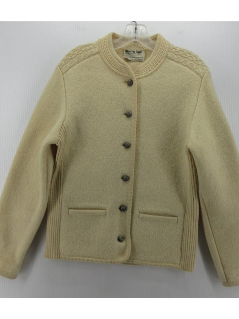 VINTAGE Meister Sweater Large Boiled Wool Cardigan 80s Austria *